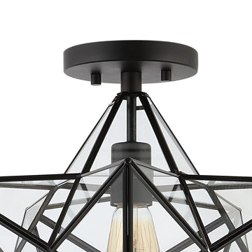 Ava 14.5" Farmhouse Bohemian Iron/Glass LED Semi Flush Mount - JONATHAN Y